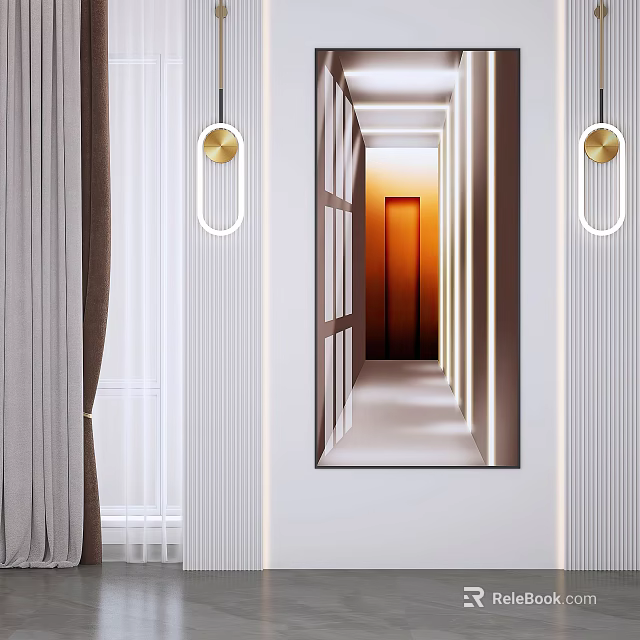 Elegant Modern Luxury Hallway With Mirror Lighting And Wooden Door Design 3d model 