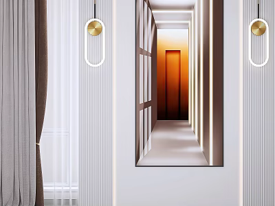 Elegant Modern Luxury Hallway With Mirror Lighting And Wooden Door Design 3d model
