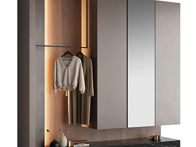 Modern Entryway Cabinet Sideboard Design With Mirror Hanging Area And Storage Drawers 3d model