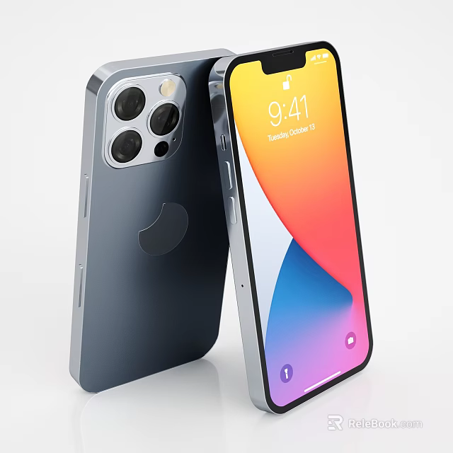 Gray Smartphone With Multiple Rear Cameras And Colorful Display Showing Time 3d model 