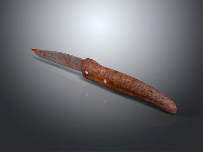 Vintage Weapon Knife With Wooden Handle And Red Stained Blade Design 3d model