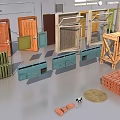 Public Facilities Components Including Various Doors Railings Bricks And Building Materials 3d model