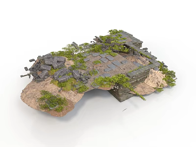 Detailed Modern Terrain Model With Ancient Ruins Stones And Lush Green Vegetation 3d model