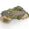 Detailed Modern Terrain Model With Ancient Ruins Stones And Lush Green Vegetation