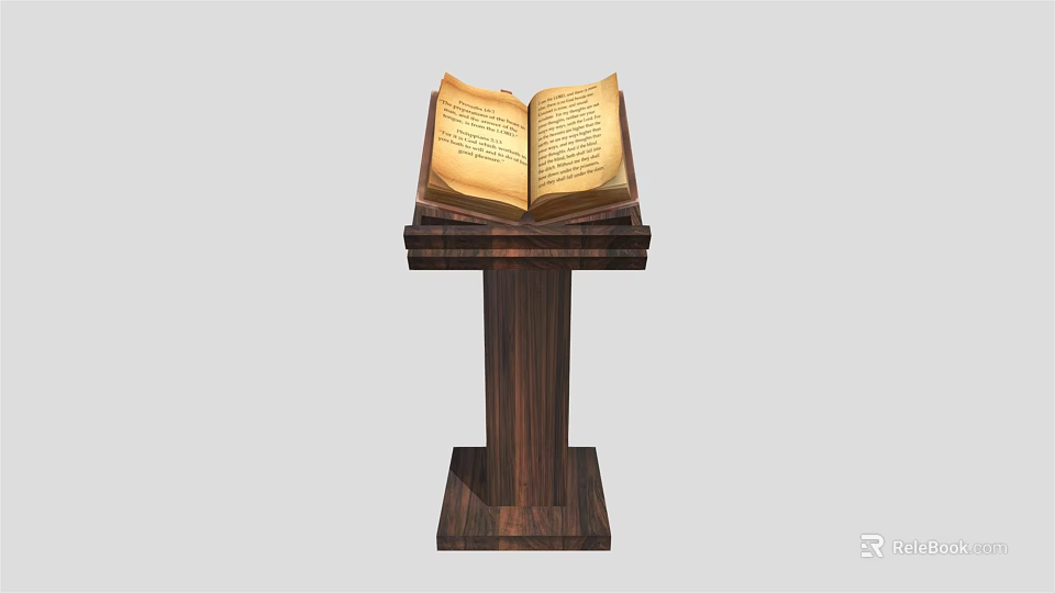 Wooden Functional Desk With Open Ancient Book And Classic Reading Stand 3d model 