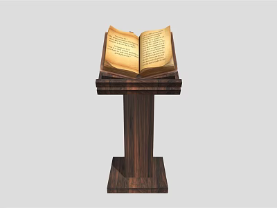 Wooden Functional Desk With Open Ancient Book And Classic Reading Stand 3d model