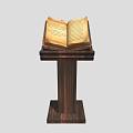 Wooden Functional Desk With Open Ancient Book And Classic Reading Stand