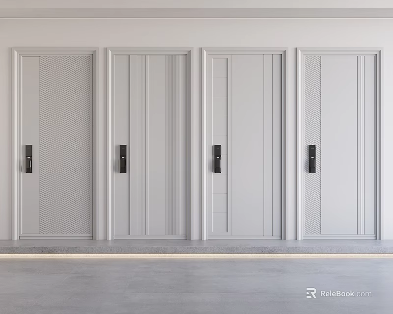 Four Sleek Modern White Security Doors With Minimalist Design For Interior 3d model 
