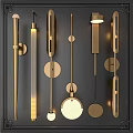Modern Brass Wall Lamps Featuring Circular And Linear Geometric Designs For Interior Decor 3d model