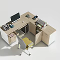 L Shaped Office Desk with Computer Monitor Phone Printer Office Supplies and Ergonomic Chair
