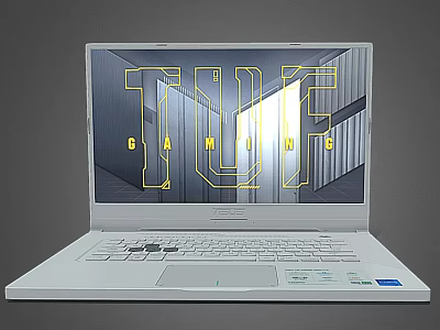 White TUF Gaming Laptop Featuring Sleek Design And Screen Displaying TUF GAMING Logo 3d model