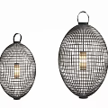 Modern Black Wireframe Design Oval Shaped Floor Lamps with Illuminated Bulbs Set of Two
