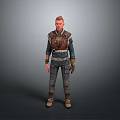 Brave Male Adventurer In Leather Vest Outfit Standing With Mythical Creature