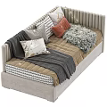 Elegant Upholstered Beds With Colorful Decorative Pillows Soft Blankets And Striped Mattress
