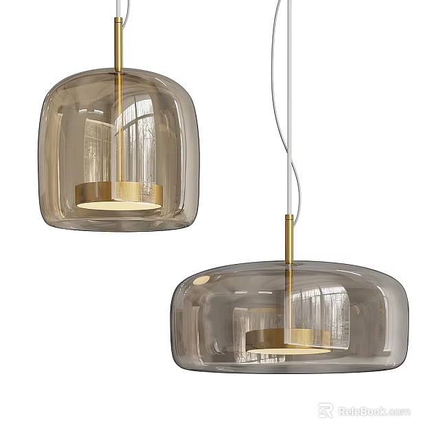 Modern Minimalist Smoky Glass Pendant Lights With Gold Metal Accents And Hanging Design 3d model 