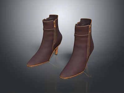 Brown Leather Ankle Boots With Side Zipper And Stiletto Heel Elegant Women’s Footwear 3d model