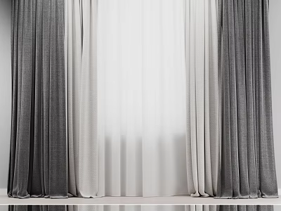 Modern Gray And White Layered Curtains With Sheer Panels For Window Decoration 3d model