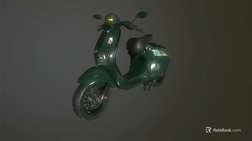 Classic Green Scooter With Shiny Body Black Seat And Retro Design 3d model 