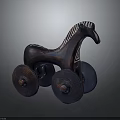 Classic Handmade Wooden Toy Horse Furniture With Decorative Wheels And Striped Details