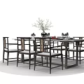Modern Dining Table and Chairs Set with Flower Vase and Tableware 3d model