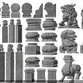 Traditional Stone Sculpture Carvings Featuring Lion Elephant Statues Pillars And Vessels