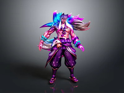 3D Character Model With Long Hair Purple Blue Ornamental Outfit And Decorative Accessories 3d model