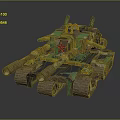 Camouflage Green Military Tank With Red Star And Dual Cannons
