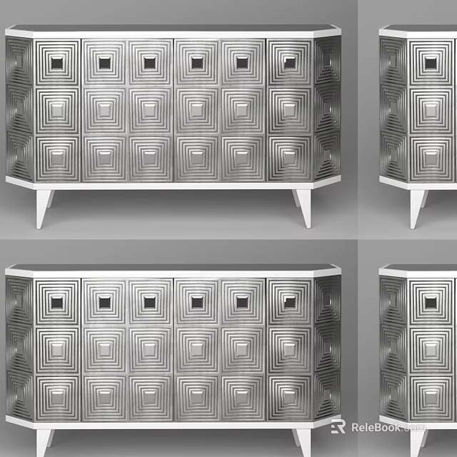 Elegant Modern TV Stand With Metallic Geometric Patterns And Storage Drawers 3d model 