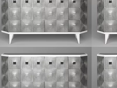 Elegant Modern TV Stand With Metallic Geometric Patterns And Storage Drawers 3d model