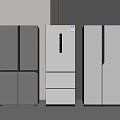 Three Modern Refrigerators In Different Styles Gray And White For Home Kitchen 3d model
