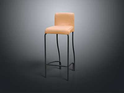 Modern Bar Stool with Beige Upholstered Seat and Backrest Black Metal Legs Simple Contemporary Style 3d model