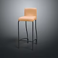 Modern Bar Stool with Beige Upholstered Seat and Backrest Black Metal Legs Simple Contemporary Style