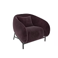 Burgundy Single Sofa With Round Armrests Velvet Fabric And Black Metal Legs