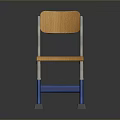Modern Home Office Chair With Orange Wooden Seat And Blue Metal Frame