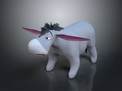 Cute Gray Cartoon Donkey Character With Pink Ears And Playful Look 3d model