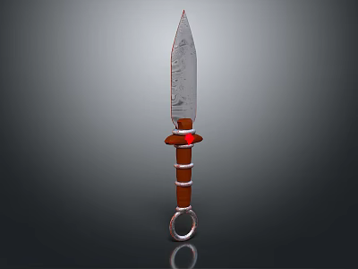 Decorative Dagger With Sharp Metal Blade Brown Handle Red Accent And Ring 3d model