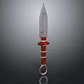 Decorative Dagger With Sharp Metal Blade Brown Handle Red Accent And Ring