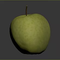 Ripe Juicy Fresh Green Apple With Stem On Dark Background