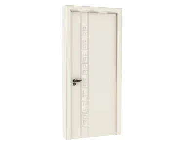 White Hinged Door With Geometric Pattern Black Handle And Modern Design 3d model