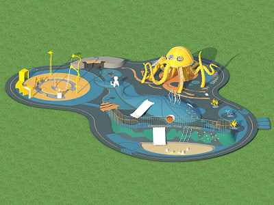 Kids Playground Featuring Octopus Shaped Slides Sandpit Climbing Structures And Colorful Flooring 3d model