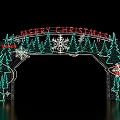 Festive Christmas Archway With Merry Christmas Sign Green Trees Red Decorations And Snowflakes