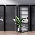 Modern Black Swing Doors With Various Panel Styles And Glass Insert Design 3d model