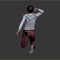 A Man Jumping In Grey Long Sleeve T Shirt With Lakers Logo And Red Pants