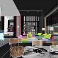 Luxury Modern Sales Office Interior With Comfortable Lounge Seating Bar Counter And Panoramic Floor Windows