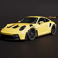 Yellow Porsche High Performance Sports Car with Rear Spoiler Black Wheels Aerodynamic Design