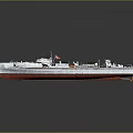 Seagulls Resting On Deck Of Modern Naval Ship Model With Red Hull