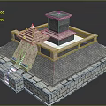 Ancient Stepped Building with Gray Stone Bricks Light-Colored Stones Square Tower Platform and Staircase 3d model