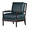 Classic Teal Leather Single Chair With Decorative Bead Accents And Wooden Frame