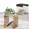Stylish Side Table with Golden Metal Legs Dark Wooden Top Green Plant and Books on Metal Frame Design