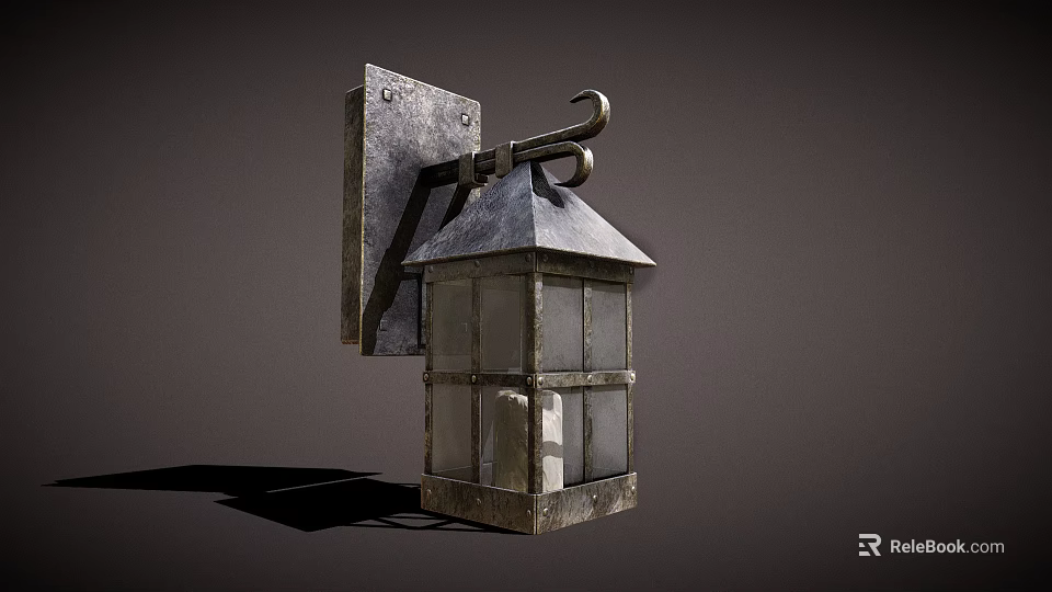 Vintage Industrial Metal Wall Lamp With Square Glass Lampshade And Pointed Top Design 3d model 
